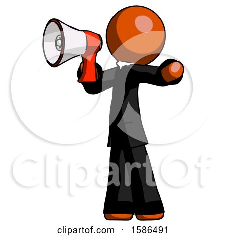 Orange Clergy Man Shouting into Megaphone Bullhorn Facing Left by Leo Blanchette