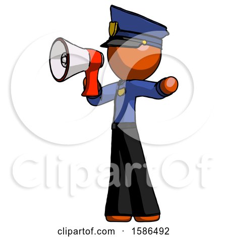 Orange Police Man Shouting into Megaphone Bullhorn Facing Left by Leo Blanchette