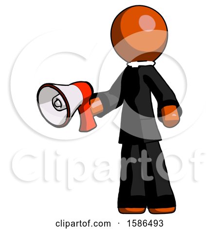 Orange Clergy Man Holding Megaphone Bullhorn Facing Right by Leo Blanchette