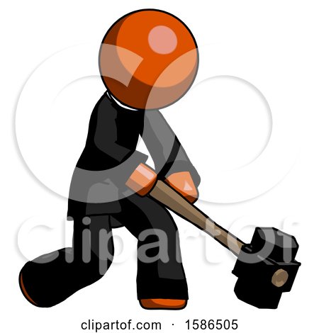 Orange Clergy Man Hitting with Sledgehammer, or Smashing Something at Angle by Leo Blanchette