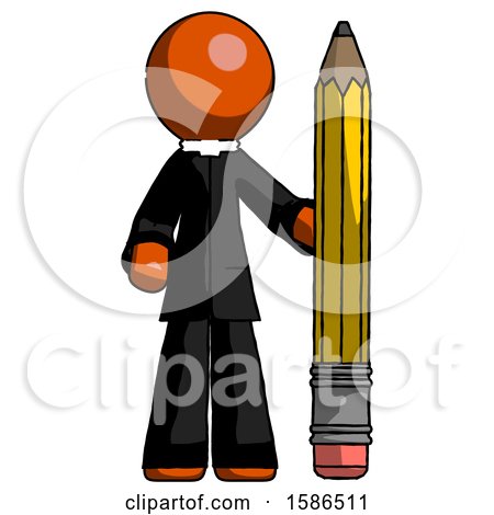 Orange Clergy Man with Large Pencil Standing Ready to Write by Leo Blanchette