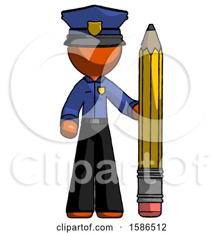 Orange Police Man with Large Pencil Standing Ready to Write by Leo Blanchette