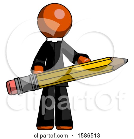 Orange Clergy Man Writer or Blogger Holding Large Pencil by Leo Blanchette