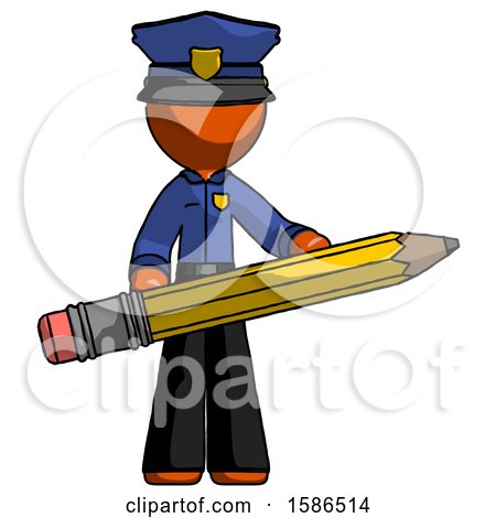 Orange Police Man Writer or Blogger Holding Large Pencil by Leo Blanchette