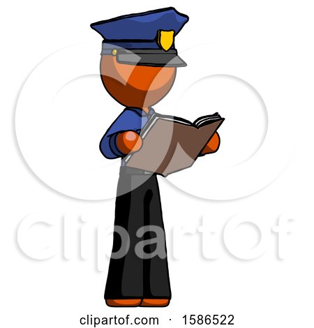 Orange Police Man Reading Book While Standing up Facing Away by Leo Blanchette