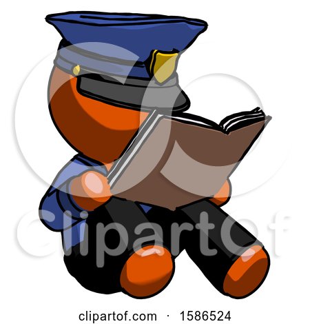 Orange Police Man Reading Book While Sitting down by Leo Blanchette