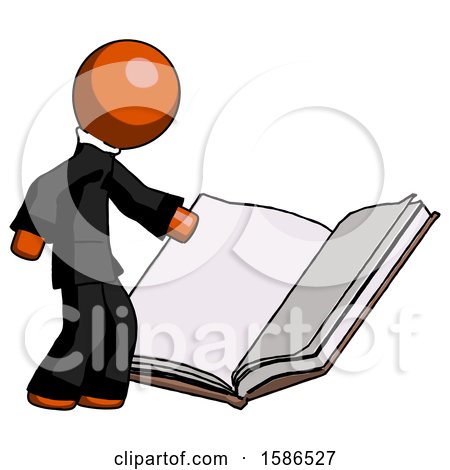 Orange Clergy Man Reading Big Book While Standing Beside It by Leo Blanchette