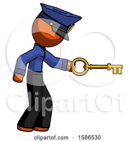 Orange Police Man with Big Key of Gold Opening Something by Leo Blanchette