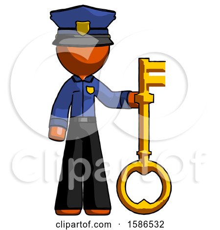 Orange Police Man Holding Key Made of Gold by Leo Blanchette