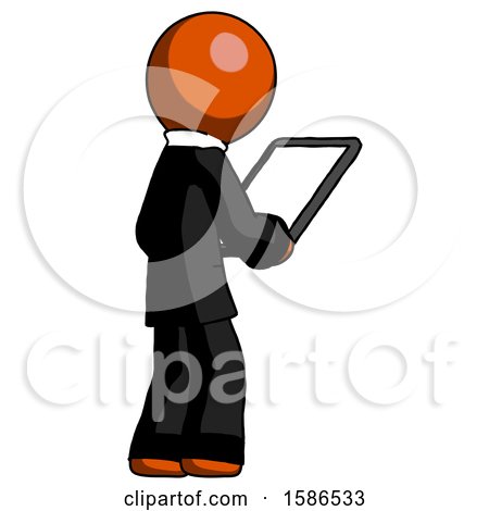 Orange Clergy Man Looking at Tablet Device Computer Facing Away by Leo Blanchette