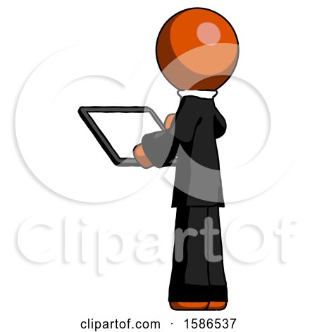 Orange Clergy Man Looking at Tablet Device Computer with Back to Viewer by Leo Blanchette