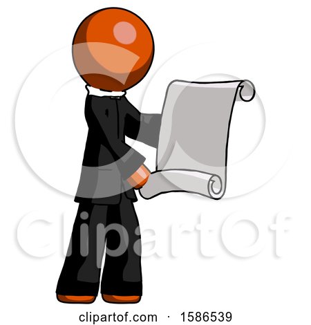 Orange Clergy Man Holding Blueprints or Scroll by Leo Blanchette
