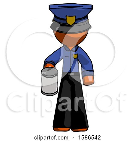 Orange Police Man Begger Holding Can Begging or Asking for Charity by Leo Blanchette