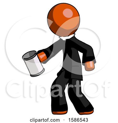 Orange Clergy Man Begger Holding Can Begging or Asking for Charity Facing Left by Leo Blanchette
