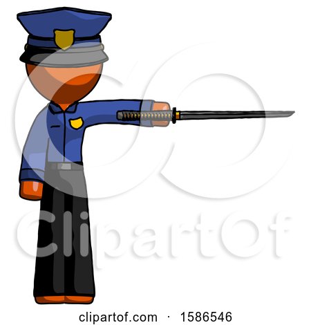 Orange Police Man Standing with Ninja Sword Katana Pointing Right by Leo Blanchette