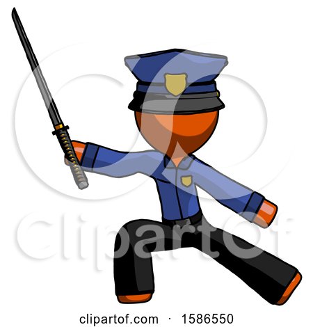 Orange Police Man with Ninja Sword Katana in Defense Pose by Leo Blanchette
