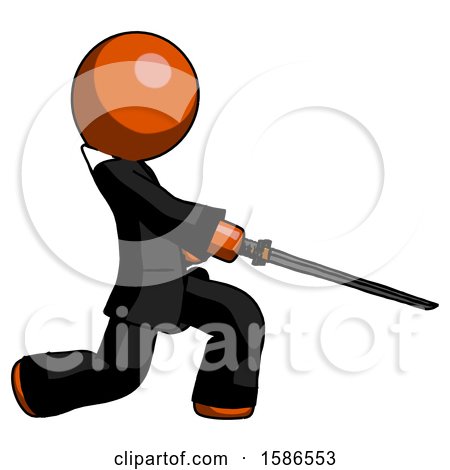 Orange Clergy Man with Ninja Sword Katana Slicing or Striking Something by Leo Blanchette