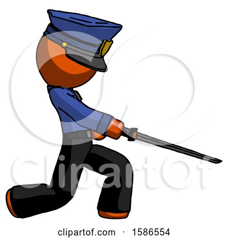 Orange Police Man with Ninja Sword Katana Slicing or Striking Something by Leo Blanchette