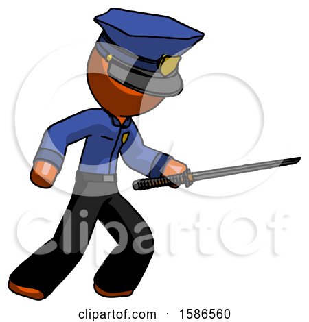 Orange Police Man Stabbing with Ninja Sword Katana by Leo Blanchette
