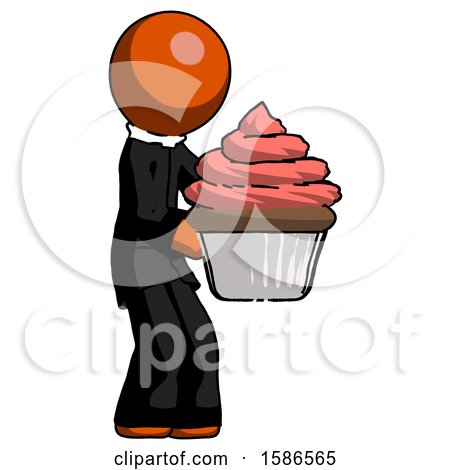 Orange Clergy Man Holding Large Cupcake Ready to Eat or Serve by Leo Blanchette