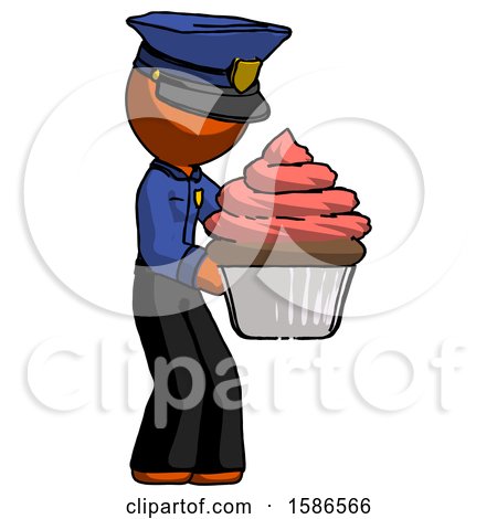 Orange Police Man Holding Large Cupcake Ready to Eat or Serve by Leo Blanchette