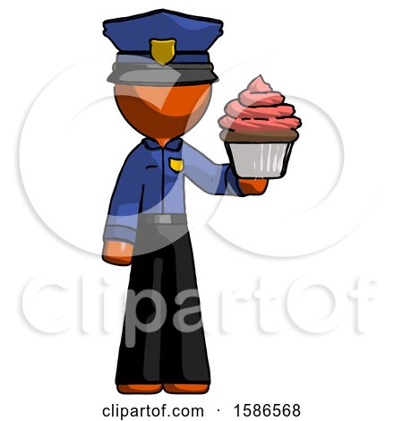 Orange Police Man Presenting Pink Cupcake to Viewer by Leo Blanchette
