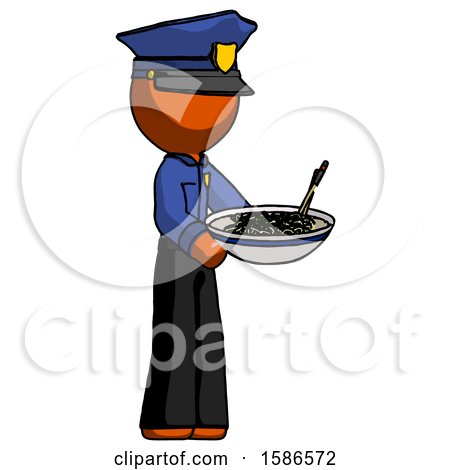 Orange Police Man Holding Noodles Offering to Viewer by Leo Blanchette