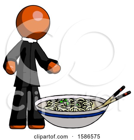 Orange Clergy Man and Noodle Bowl, Giant Soup Restaraunt Concept by Leo Blanchette