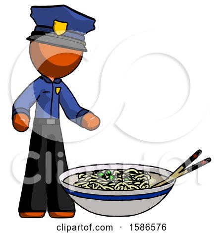 Orange Police Man and Noodle Bowl, Giant Soup Restaraunt Concept by Leo Blanchette
