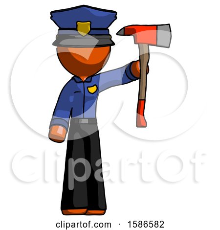 Orange Police Man Holding up Red Firefighter's Ax by Leo Blanchette