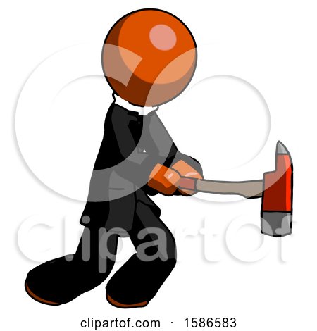 Orange Clergy Man with Ax Hitting, Striking, or Chopping by Leo Blanchette
