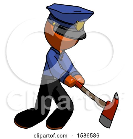 Orange Police Man Striking with a Red Firefighter's Ax by Leo Blanchette