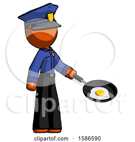 Orange Police Man Frying Egg in Pan or Wok Facing Right by Leo Blanchette