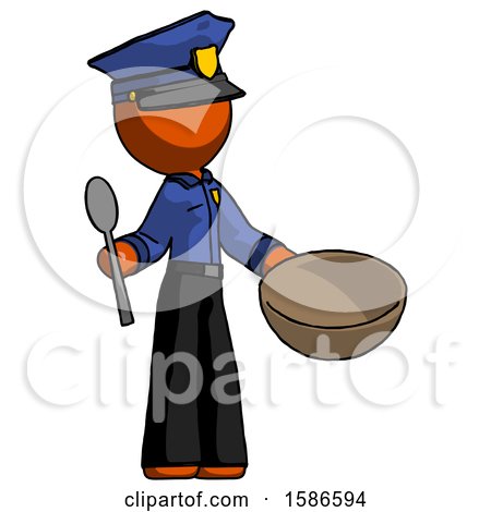 Orange Police Man with Empty Bowl and Spoon Ready to Make Something by Leo Blanchette