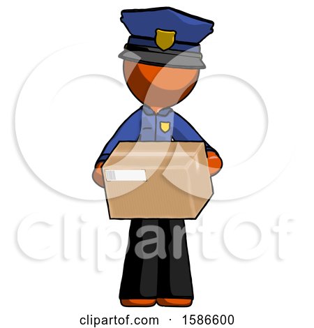 Orange Police Man Holding Box Sent or Arriving in Mail by Leo Blanchette