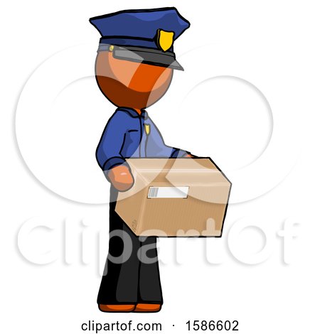 Orange Police Man Holding Package to Send or Recieve in Mail by Leo Blanchette