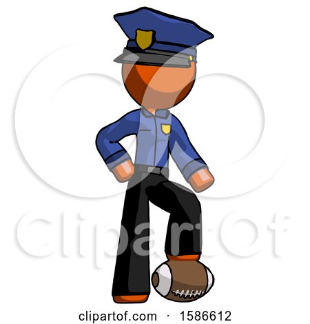 Orange Police Man Standing with Foot on Football by Leo Blanchette