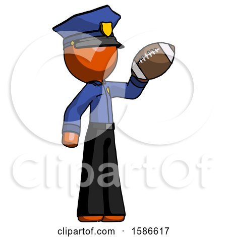 Orange Police Man Holding Football up by Leo Blanchette