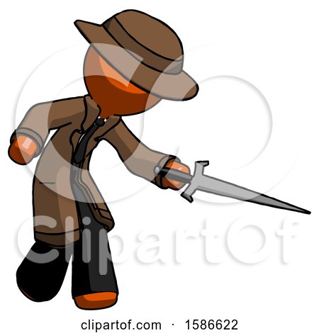 Orange Detective Man Sword Pose Stabbing or Jabbing by Leo Blanchette