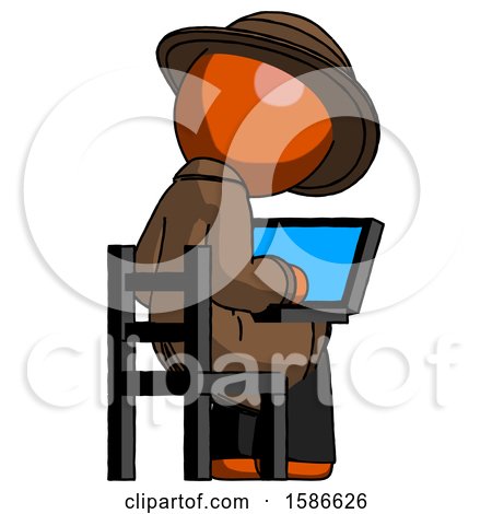 Orange Detective Man Using Laptop Computer While Sitting in Chair View from Back by Leo Blanchette