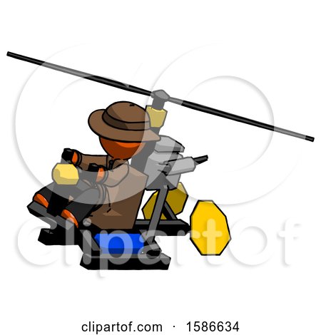 Orange Detective Man Flying in Gyrocopter Front Side Angle Top View by Leo Blanchette