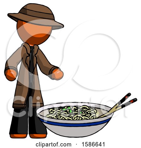 Orange Detective Man and Noodle Bowl, Giant Soup Restaraunt Concept by Leo Blanchette
