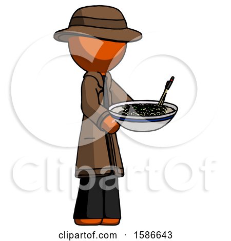 Orange Detective Man Holding Noodles Offering to Viewer by Leo Blanchette