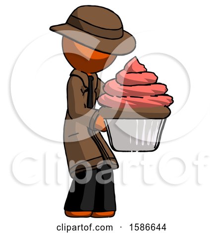 Orange Detective Man Holding Large Cupcake Ready to Eat or Serve by Leo Blanchette