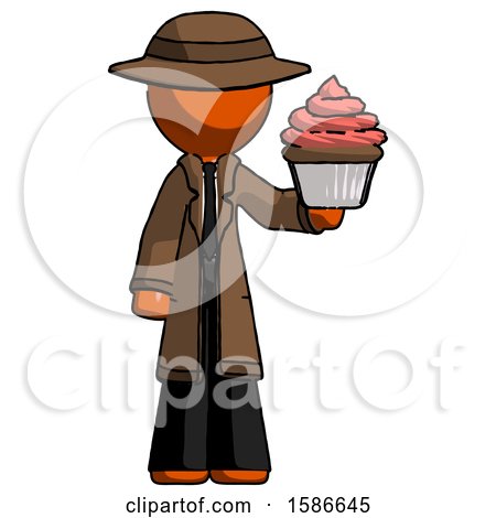 Orange Detective Man Presenting Pink Cupcake to Viewer by Leo Blanchette