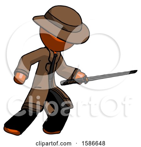 Orange Detective Man Stabbing with Ninja Sword Katana by Leo Blanchette