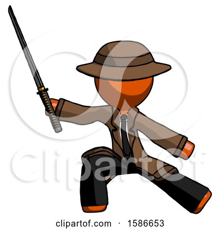 Orange Detective Man with Ninja Sword Katana in Defense Pose by Leo Blanchette