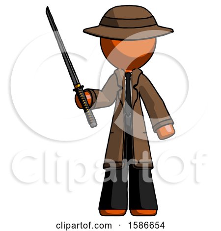 Orange Detective Man Standing up with Ninja Sword Katana by Leo Blanchette