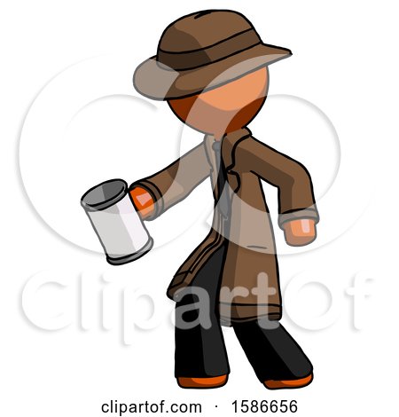 Orange Detective Man Begger Holding Can Begging or Asking for Charity Facing Left by Leo Blanchette