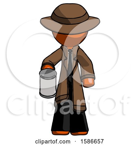 Orange Detective Man Begger Holding Can Begging or Asking for Charity by Leo Blanchette